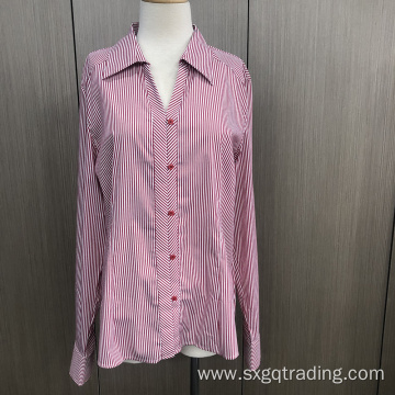 V collar yarn dyed stripe long sleeve shirt
